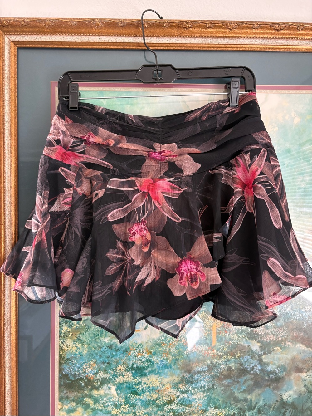 All Saints Black Floral Ruffled skirt